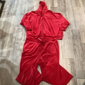 Torrid Velour Lounge Hoodie And Pants Zip Front Long Sleeve Relaxed Red Size 4